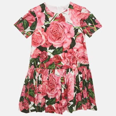 Pre-owned Dolce & Gabbana Kids Pink Floral Print Poplin Dress 4yrs