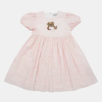Pre-owned Dolce & Gabbana Kids Pink Logo Print Cotton Dress 18-14m