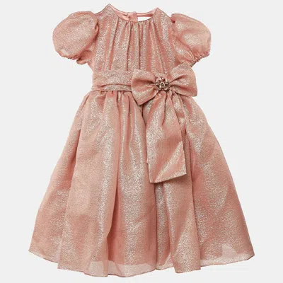 Pre-owned Dolce & Gabbana Kids Pink Lurex Bow Embellished Dress 5 Yrs