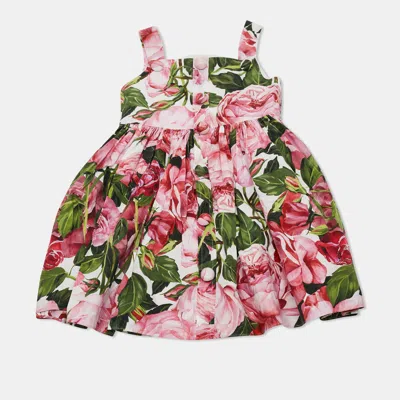 Pre-owned Dolce & Gabbana Kids Pink Rose Print Poplin Dress 3yrs