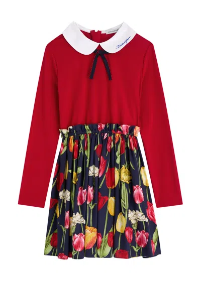 Dolce & Gabbana Kids Printed Panelled Jersey Dress (8-13 Years) In Red
