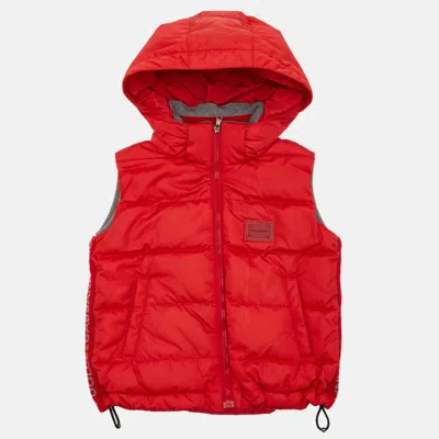 Pre-owned Dolce & Gabbana Kids Red Nylon Zip-up Puffer Jacket 3 Yrs