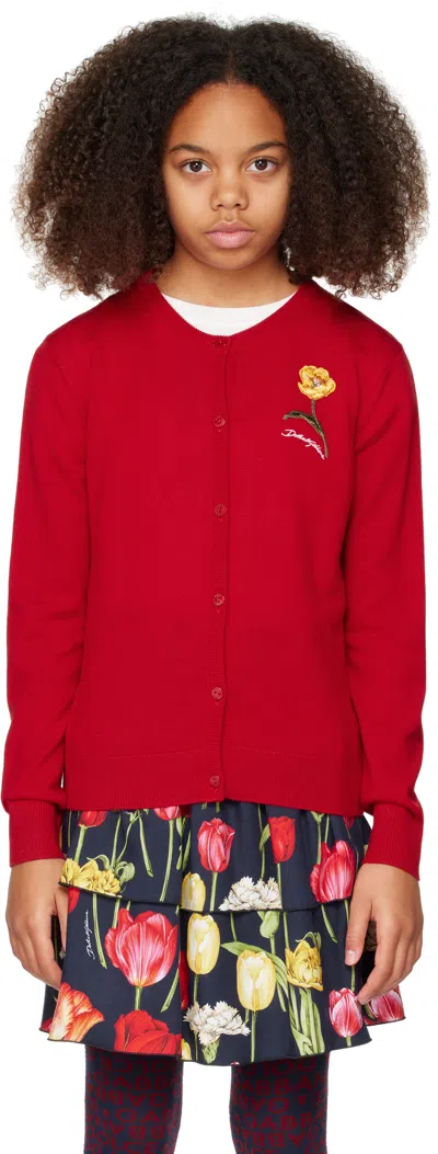 Dolce & Gabbana Kids Red Wool Cardigan In R0367 Rosso Scurissi