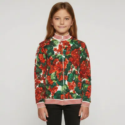 Pre-owned Dolce & Gabbana Kids Red/green Floral Print Jersey Jacket 11-12 Yrs