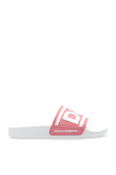 Dolce & Gabbana Kids Rubber Slides With Logo In Pink