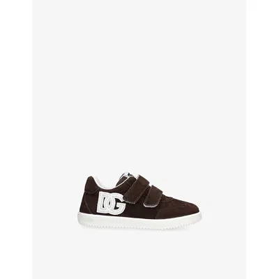 Dolce & Gabbana Kids' Velour Logo Suede Trainers Dark Brown Eur 26 / 8.5 Uk