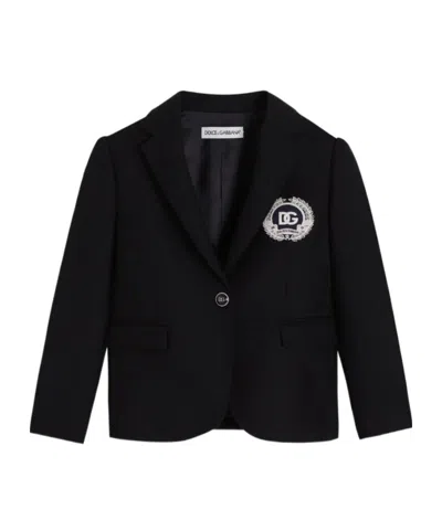 Dolce & Gabbana Dolce  Gabbana Kids V-neck Logo Patch Blazer In Black