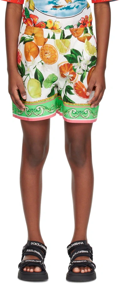 Dolce & Gabbana Kids White & Green Printed Shorts In Hv5an Arance Verde