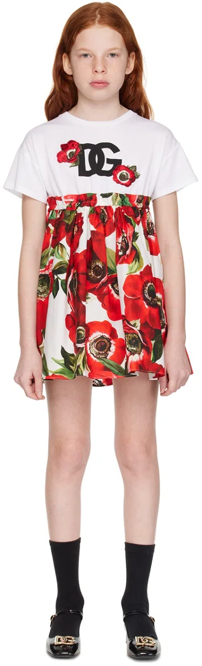 Dolce & Gabbana Kids White & Red Paneled Dress In S9000 Abbinata