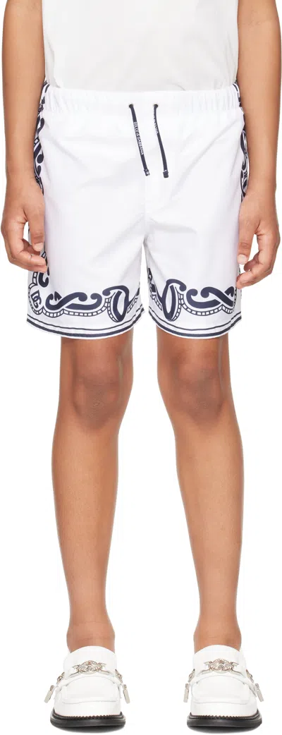 Dolce & Gabbana Kids White Bandanna Print Swim Shorts In Ha9rb Bandana Blu F.