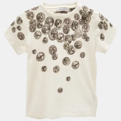 Pre-owned Dolce & Gabbana Kids White Coin Print Cotton Crew Neck T-shirt 24-30 M