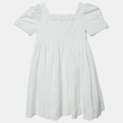 Pre-owned Dolce & Gabbana Kids White Cotton Lace Trimmed Dress 18-24 M