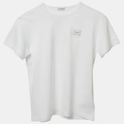 Pre-owned Dolce & Gabbana Kids White Cotton Logo Plaque Detail T-shirt 9-10 Yrs