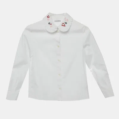 Pre-owned Dolce & Gabbana Kids White Cotton We Are D & G Embroidered Shirt 7/8 Yrs
