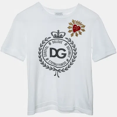 Pre-owned Dolce & Gabbana Kids White Dg Graphic Jersey Knit T-shirt 7-8 Yrs