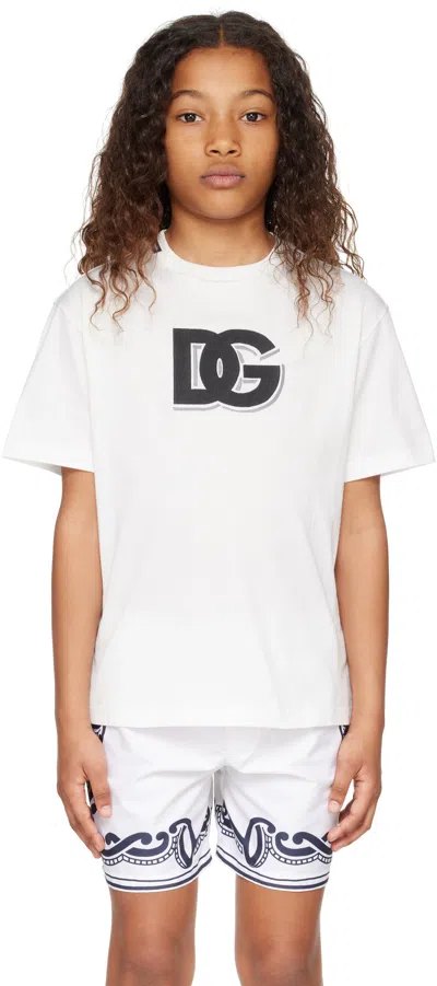 Dolce & Gabbana Kids White Dg Logo Jersey T-shirt In W0111 Bianco