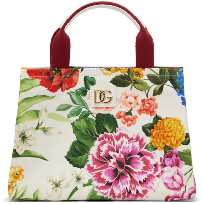Dolce & Gabbana Kids White Floral Print Canvas Tote In Ha5ku Mix Fiori F.bc
