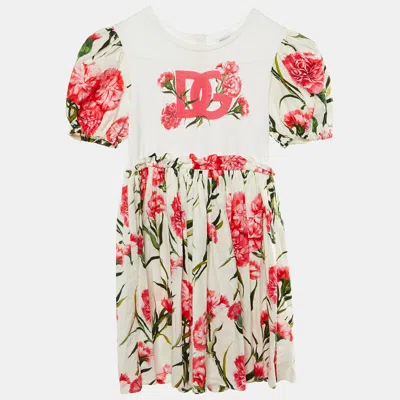 Pre-owned Dolce & Gabbana Kids White Floral Print Cotton Dress Size 7/8 Yrs