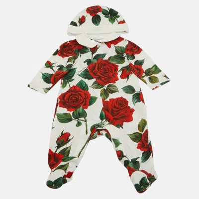 Pre-owned Dolce & Gabbana Kids White Floral Print Jersey Baby Grow Set 0-3m