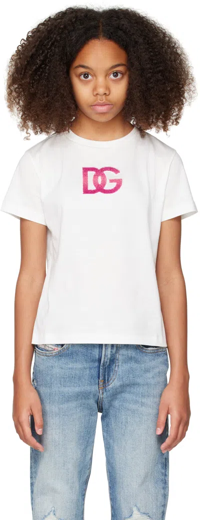 Dolce & Gabbana Kids White Jersey Dg Logo T-shirt In W0111 White
