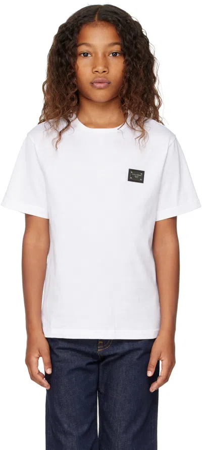 Dolce & Gabbana Kids White Jersey Logo Tag T-shirt In W0800 Bianco Ottico