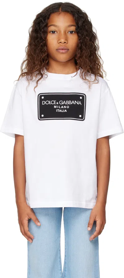Dolce & Gabbana Kids White Jersey Logo Tag T-shirt In W0800 Optical White