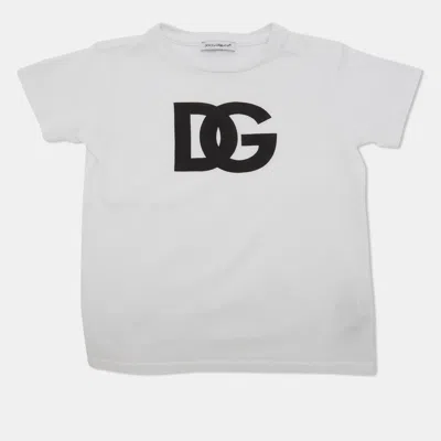 Pre-owned Dolce & Gabbana Kids White Logo Graphic Jersey T-shirt 18-24 M