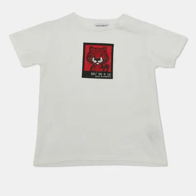 Pre-owned Dolce & Gabbana Kids White Printed Cotton Crew-neck T-shirt 18-24 M