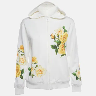 Pre-owned Dolce & Gabbana Kids White Rose Print Jersey Hoodie 11-12 Yrs