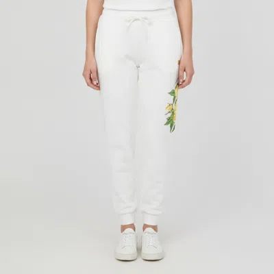 Pre-owned Dolce & Gabbana Kids White Rose Print White Drawstring Joggers 11/12 Yrs
