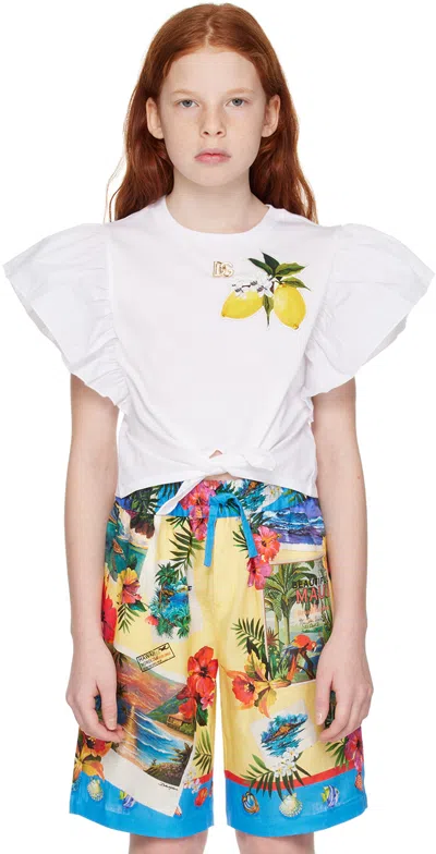 Dolce & Gabbana Kids White Ruffled T-shirt In W0800 Bianco Ottico