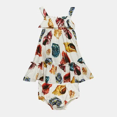 Pre-owned Dolce & Gabbana Kids White Shell Print Cotton Dress And Pants Set 12-18 M