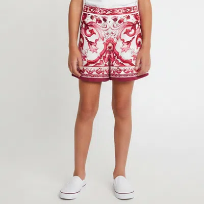 Pre-owned Dolce & Gabbana Kids White/purple Majolica Print Poplin Shorts 9-10 Yrs