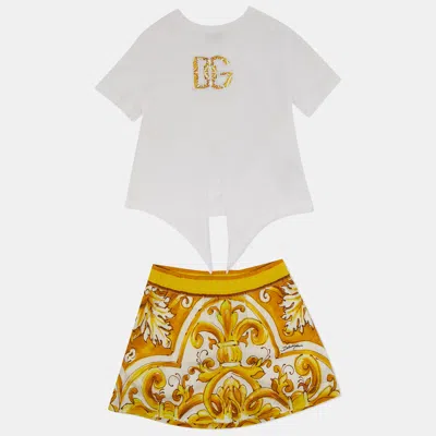 Pre-owned Dolce & Gabbana Kids White/yellow Majolica Print Jersey And Poplin Set 4yrs