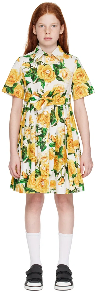 Dolce & Gabbana Kids Yellow Floral Dress In Ha3vo Rose