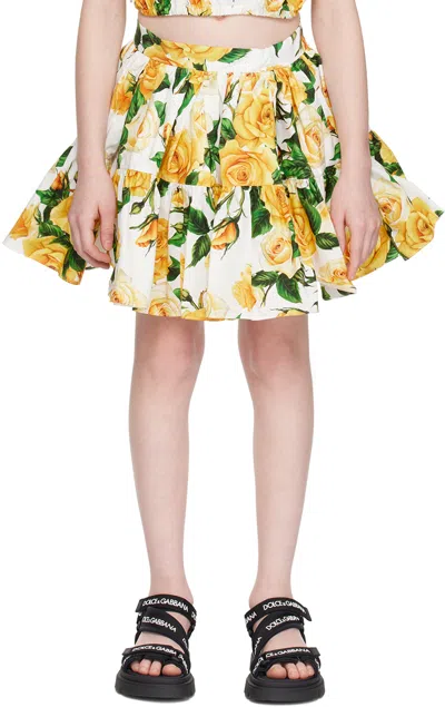 Dolce & Gabbana Kids Yellow Floral Skirt In Ha3vo Rose Gialle