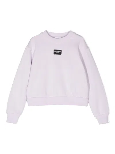 Dolce & Gabbana Kids' Logo-patch Cotton Sweatshirt In Purple