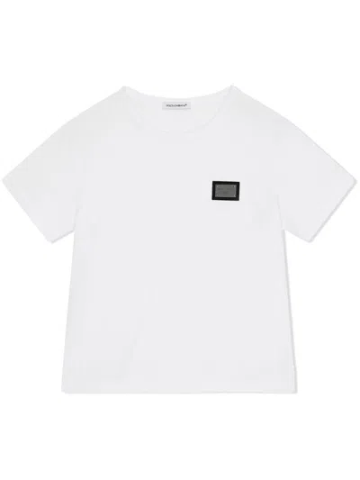 Dolce & Gabbana Kids' Logo Patch Crewneck T-shirt In White