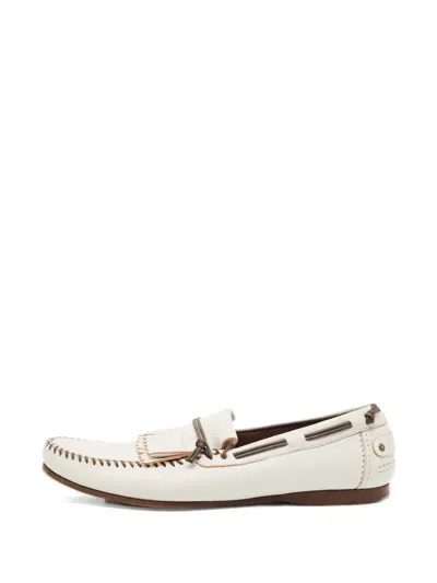 Pre-owned Dolce & Gabbana Kiltie-detail Leather Fringe Loafers In White