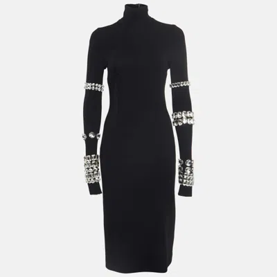 Pre-owned Dolce & Gabbana Kim Black Jersey Rhinestone Embellished Midi Dress S