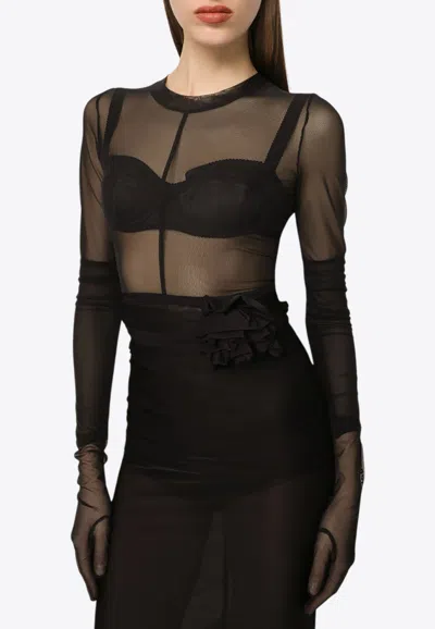 Dolce & Gabbana Kim Cropped Tulle Top In Black