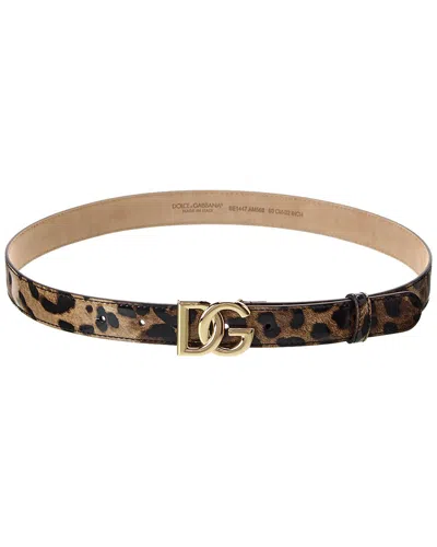 Dolce & Gabbana Kim Dg Logo Leather Belt In Brown