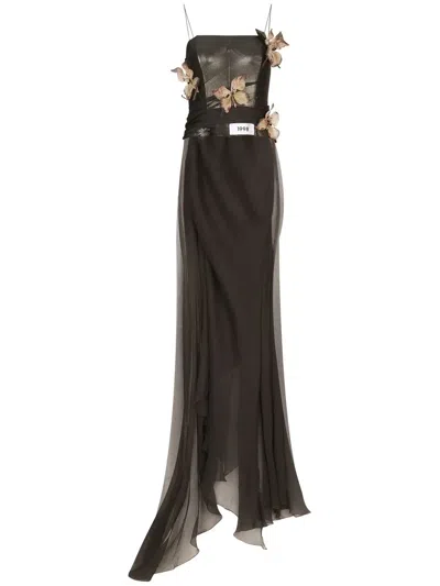 Dolce & Gabbana Kim Dolce&gabbana Butterfly-print Chiffon Maxi Dress In Grey