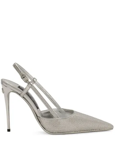 Dolce & Gabbana Dolce &amp; Gabbana  Pumps In Silk Blend With Rhinestones In Silver