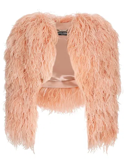 Dolce & Gabbana Kim Dolce&gabbana Feather-trim Bolero Jacket In Orange
