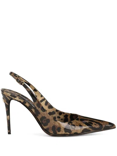 Dolce & Gabbana Kim Leopard Print Slingback Heels In Animal Print