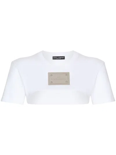 Dolce & Gabbana Kim Dolce&gabbana Logo-plaque Cropped T-shirt In White