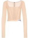 Dolce & Gabbana Long-sleeve Sheer Corset Top In Neutrals