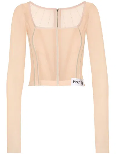 Dolce & Gabbana Long-sleeve Sheer Corset Top In Beige