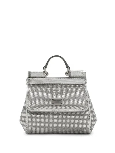 Dolce & Gabbana Kim Dolce&gabbana Mini Sicily Satin Top-handle Bag In Silver
